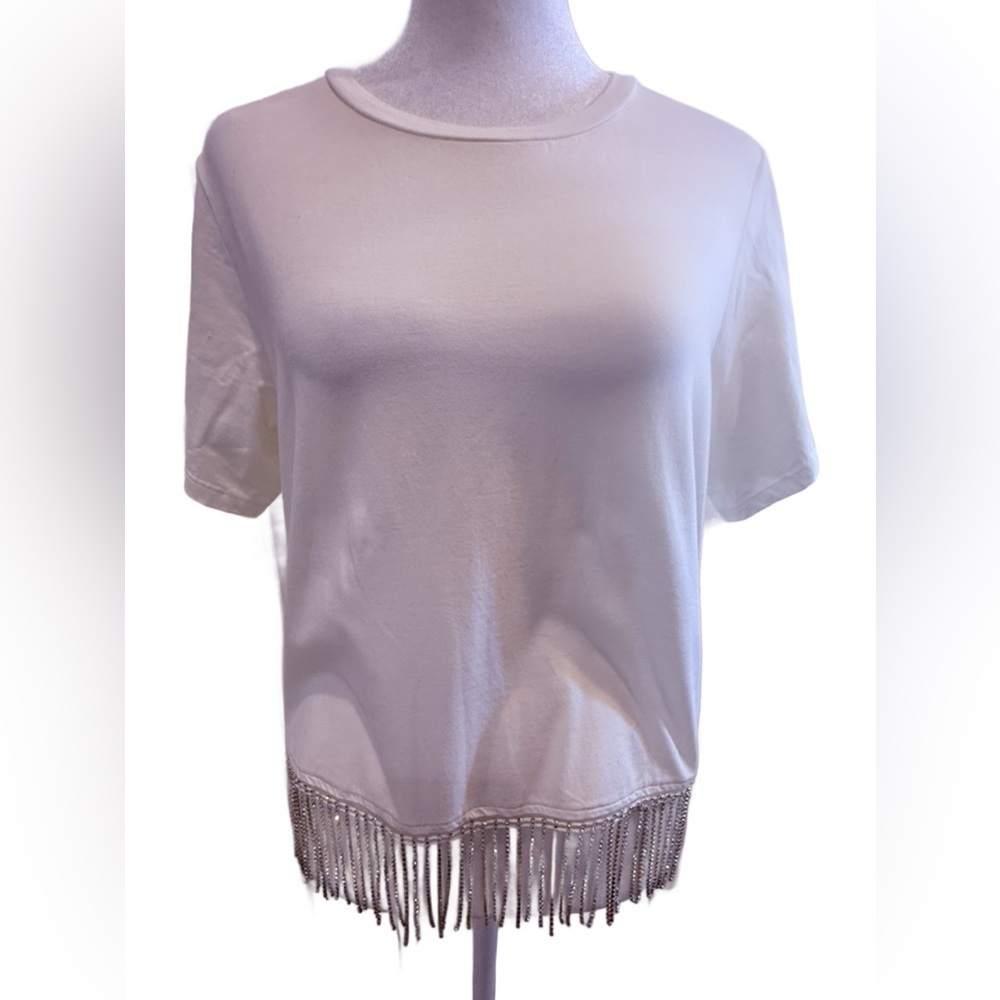 Joie Faux Rhinestone Fringe Hem Women's Top. Small